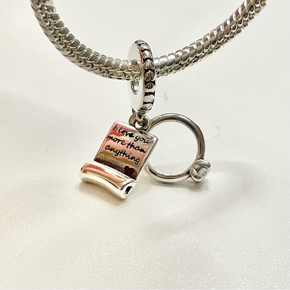 Diamond Ring and Wedding Vow Charm for Pandora Bracelets